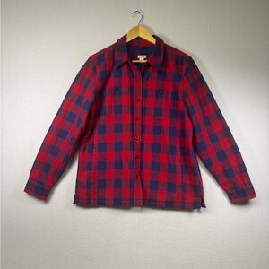 L.L. Bean Quilted Flannel Shirt Jacket Mens M Red Navy‎ Buffalo Check Outdoorsy